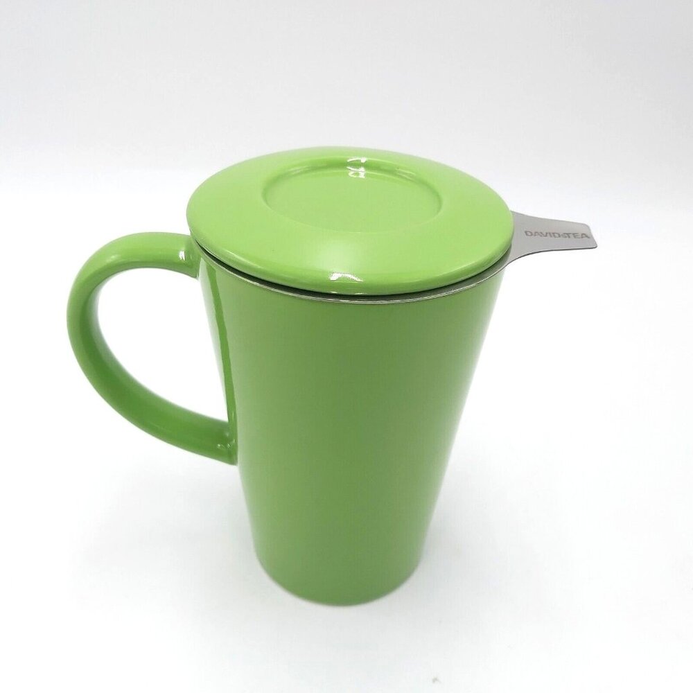 Davids Tea The Perfect Mug Ceramic Lime Green Includes Infuser and Lid